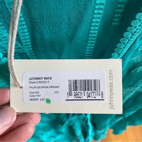 Johnny Was Palm Georgia Kimono In Aqua Blue - One Size - Picture 7 of 11